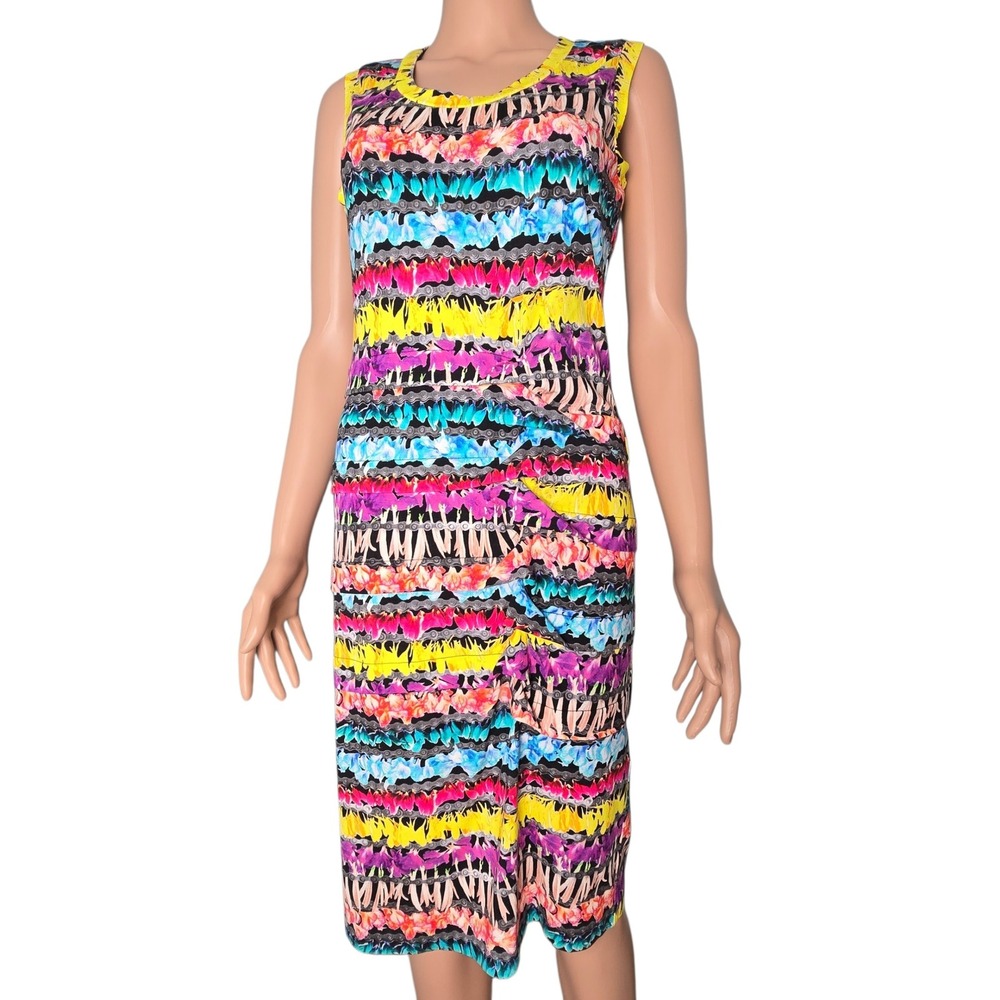 Artelier Nicole Miller Womens Multicolor Abstract Feather Ruched Sheath Dress L